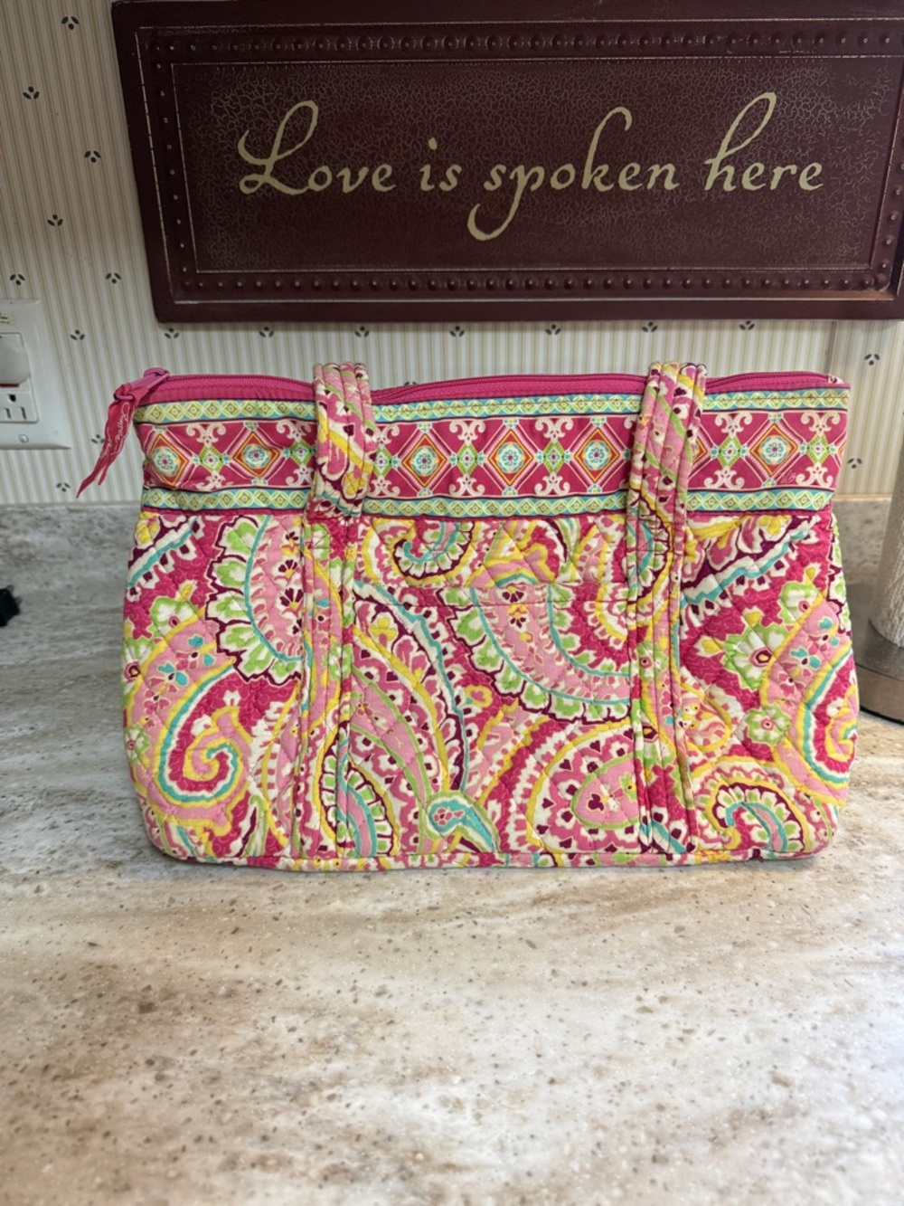 Vera Bradley Hot Pink Multi Paisley Quilted Tote